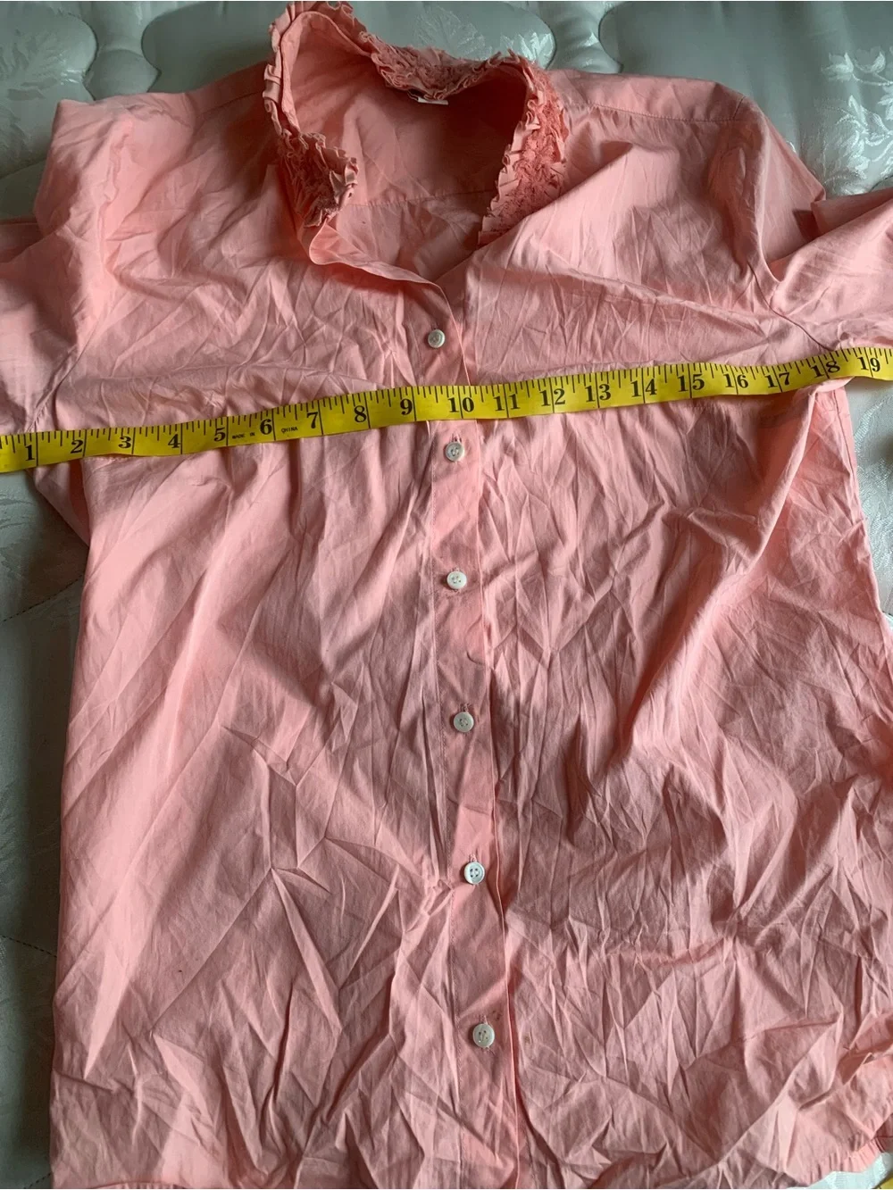 J. Crew Peach Coral Ruffle Collar 100% Cotton Long Sleeve Button Up Shirt M